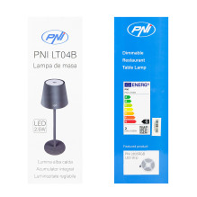 PNI LT04B table lamp with LED 2.5W, battery 1200 mAh, charging via USB-C, 150 lumens, warm white light 3000K, color Blac PNI LT04B table lamp with LED 2.5W, battery 1200 mAh, charging via USB-C, 150 lumens, warm white light 3000K, color Blac