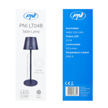 PNI LT04B table lamp with LED 2.5W, battery 1200 mAh, charging via USB-C, 150 lumens, warm white light 3000K, color Blac PNI LT04B table lamp with LED 2.5W, battery 1200 mAh, charging via USB-C, 150 lumens, warm white light 3000K, color Blac