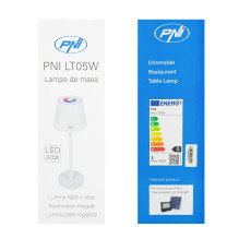 PNI LT05W RGB 3W table lamp, with battery, USB charging, White color PNI LT05W RGB 3W table lamp, with battery, USB charging, White color