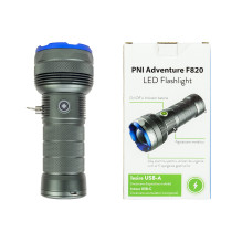 PNI Adventure F820 200 W žibintuvėlis, 3 apšvietimo lygiai ir „Turbo“, 20000 liumenų, iki 350 m, 2600 mAh baterija, IPX7