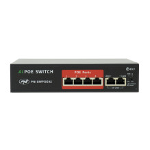 Switch POE PNI SWPOE42, 4 POE 100 Mbps ports and 2 UP Link 100 Mbps ports, 65W, AI Extend function up to 250m, 4kV light