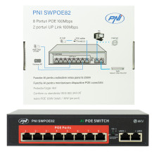 PNI SWPOE82 jungiklis POE, 8 POE 100 Mbps prievadai ir 2 UP Link 100 Mbps prievadai, 120 W, AI, išplečia funkciją iki 25 PNI SWPOE82 jungiklis POE, 8 POE 100 Mbps prievadai ir 2 UP Link 100 Mbps prievadai, 120 W, AI, išplečia funkciją iki 25