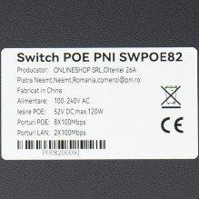 Switch POE PNI SWPOE82, 8 POE 100 Mbps ports and 2 UP Link 100 Mbps ports, 120W, AI Extend function up to 250m, 4kV ligh