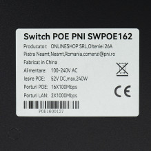 Switch POE PNI SWPOE162, 16 POE 100 Mbps ports, 2 UP Link 1000 Mbps ports, 1 SFP 1000Mbps port, 240W, AI Extend function