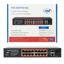 PNI POE jungiklis SWPOE162, 16 POE 100 Mbps prievadų, 2 UP Link 1000 Mbps prievadai, 1 SFP 1000 Mbps prievadas, 240 W, A PNI POE jungiklis SWPOE162, 16 POE 100 Mbps prievadų, 2 UP Link 1000 Mbps prievadai, 1 SFP 1000 Mbps prievadas, 240 W, A