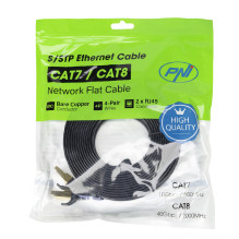 Flat network cable S / STP CAT7 PNI U7075B, 2 x RJ45, 4 pairs of wires, 32AWG, copper, 10 Gbps, 600 MHz, 7.5m, black Flat network cable S / STP CAT7 PNI U7075B, 2 x RJ45, 4 pairs of wires, 32AWG, copper, 10 Gbps, 600 MHz, 7.5m, black