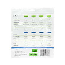 Flat network cable S / STP CAT8 PNI U8075W, 2 x RJ45, 4 pairs of wires, 28AWG, copper, 40 Gbps, 2000 MHz, 7.5m, white Flat network cable S / STP CAT8 PNI U8075W, 2 x RJ45, 4 pairs of wires, 28AWG, copper, 40 Gbps, 2000 MHz, 7.5m, white