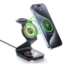 Duzzona W21 3-in-1 15W belaidžio įkrovimo stovas Telefono Auricador de Auriculares Cargador (sertifikatas Qi2) Juoda