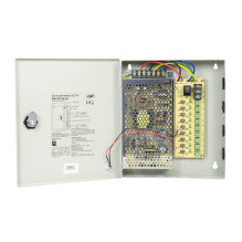 CCTV power supply PNI STC15.2A in metal box, 12V 15A 180W, 9 outputs