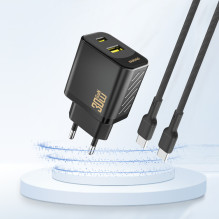 „Dudao A27TEU PD“ 30 W GaN USB-A USB-C sieninis įkroviklis – juodas