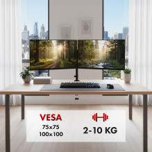 „Maclean“ 2 monitorių laikiklis, dujinė spyruoklė, 17"-32", 2-10 kg, juodas, MC-136