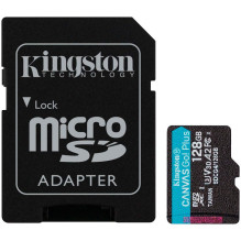 KINGSTON 128GB microSDXC Canvas Go Plus Gen4 200MB / s A2 U3 V30 kortelė + adapteris