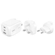 Belkin BOOSTCHARGE 100w 2C1A Wall Charger with interchangable plug tips UK, EU, US White