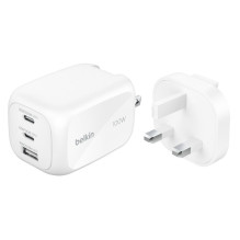 Belkin BOOSTCHARGE 100w 2C1A Wall Charger with interchangable plug tips UK, EU, US White