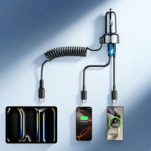 Joyroom JR-CL07 72W 3-in-1 Car Charger with 1.6m USB-C Cable - Black