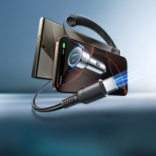 Joyroom JR-CL07 72W 3-in-1 Car Charger with 1.6m USB-C Cable - Black