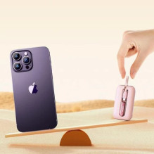 Išorinė baterija Joyroom 'JR-L012' rožinė 10000mAh (PD 22.5W) + integruoti Type-C / Lightning laidai