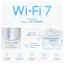 TP-LINK BE9300 viso namo „Mesh WiFi“ sistema, skirta „Deco BE65“, 3 vnt. pakuotė