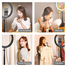 LED Žiedinė Lempa - 30cm su Stovu 1.65m, Telefono Laikikliu, USB Maitinimu