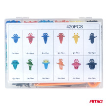 Set of car clips, pins and pullers 420+15 pcs AMIO-04744