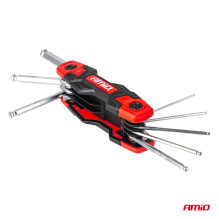 HEX Allen keys with ball, foldable, IMBUS, 8 pcs. CRV AMIO-04788