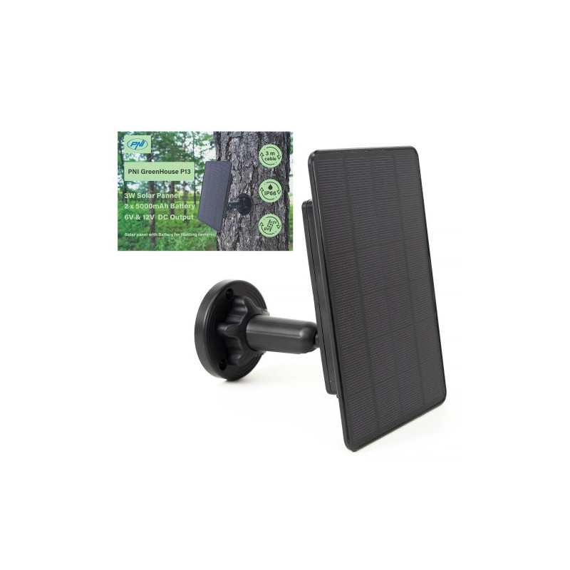 Solar panel with 6V and 12V output, 3W, 5200 mAh Li-Ion battery, IP66, for forest cameras