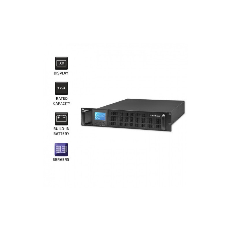 Qoltec 53947 Online UPS for RACK, 3kVA, 2400W, LCD, Battery 6x12V / 7Ah
