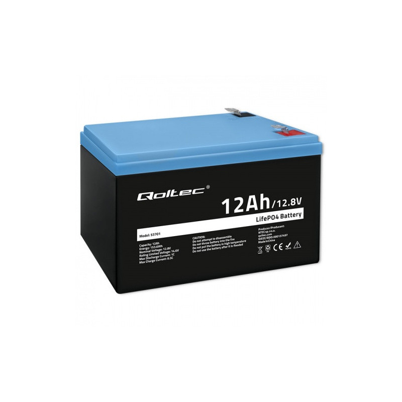 „Qoltec LiFePO4“ ličio geležies fosfato akumuliatorius, 12,8 V, 12 Ah, 153,6 Wh, BMS