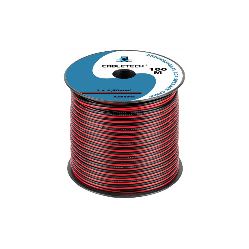 Akustinis kabelis 2x1,5 mm², CCA (variu plakiruotas aliuminis), 100 m ritė, kaina už 1 m