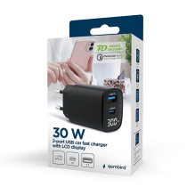 Įkroviklis USB 30W 2 PORT / TA-UC-PDQC30LCD-BK-01 GEMBIRD Įkroviklis USB 30W 2 PORT / TA-UC-PDQC30LCD-BK-01 GEMBIRD
