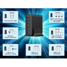 ĮKROVIKLIS USB UNIVERSALUS 6P 75W / TA-UC-2A4C-PD75-01-BK GEMBIRD ĮKROVIKLIS USB UNIVERSALUS 6P 75W / TA-UC-2A4C-PD75-01-BK GEMBIRD