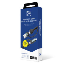 3mk Hyper Cable N-SERIES 2 in 2 USB-A / USB-C ir USB-C / Lightning 1.2m QC 3.0 9V / 2A 60W - juodas