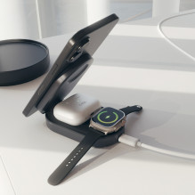 SBS 3-in-1 Foldable Wireless Charging Station QI2 MFI - Made for iPhone - Black