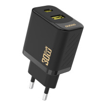„Dudao A27TEU PD“ 30 W GaN USB-A USB-C sieninis įkroviklis – juodas
