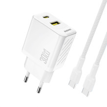 „Dudao A27TCEU PD“ 30 W GaN USB-A USB-C sieninis įkroviklis su USB-C laidu – baltas