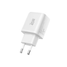 „Tech-Protect NCA45W-GAN“ 2 prievadų USB-C / USB-A 45 W sieninis įkroviklis – baltas