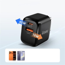 Tech-Protect NCA45W-GAN 2-Port 45W Wall Charger with USB-C Cable - Black