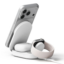 „Ringke QI2.2 25W 3in1“ magnetinis „MagSafe“ indukcinis įkroviklis – baltas