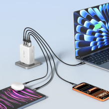 „Tech-Protect NC200W-GaN“ 4 prievadų 200 W sieninis įkroviklis – baltas