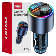 Car FM Transmitter 1×USB-A 1×USB-C 12V 24V AMIO-04655