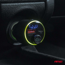 Car FM Transmitter 1×USB-A 1×USB-C 12V 24V AMIO-04655