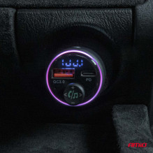 Automobilinis FM siųstuvas 1×USB-A 1×USB-C 12V 24V AMIO-04655