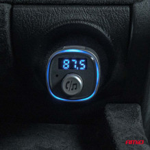 Car FM transmitter 2×USB-A microSD 12V 24V AMIO-04654