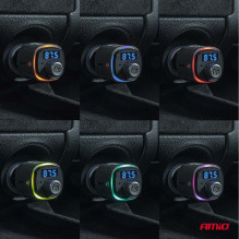 Car FM transmitter 2×USB-A microSD 12V 24V AMIO-04654