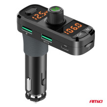 Automobilinis FM siųstuvas 2×USB-A 1×USB-C microSD 12V 24V AMIO-04653