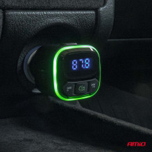 Car FM transmitter microSD 1×USB-A 2×USB-C 12V 24V AMIO-04651
