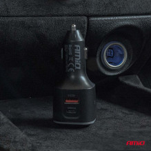 Automobilinis FM siųstuvas microSD 1×USB-A 2×USB-C 12V 24V AMIO-04651