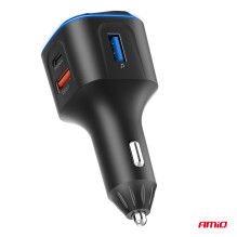 Car FM transmitter microSD 1×USB-A 2×USB-C 12V 24V AMIO-04651