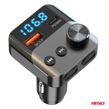Automobilinis FM siųstuvas 1×USB-A 1×USB-C 12V 24V AMIO-04647
