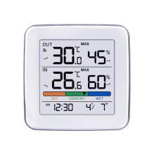GreenBlue wireless weather station, temperature + humidity IN / OUT, clock + alarm + date, °C / °F selectable, range up 